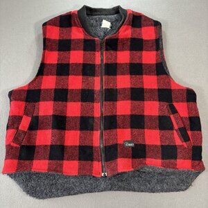 VTG 90s Codet Canada Red Black Buffalo Plaid Sherpa Lined Wool Zip Vest Mens 2XL